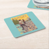 女性は魚釣り-ユーコン準州、アラスカ--を飛ばします スクエアペーパーコースター (アングル)