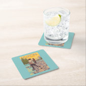 女性は魚釣り-ユーコン準州、アラスカ--を飛ばします スクエアペーパーコースター (インサイチュ)