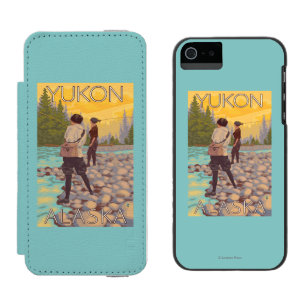 女性は魚釣り-ユーコン準州、アラスカ--を飛ばします iPhone SE/5/5sウォレットケース
