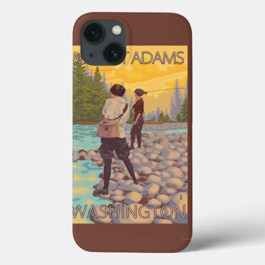 女性は魚釣り-山アダムス、ワシントン州--を飛ばします Case-Mate iPhoneケース (裏面)