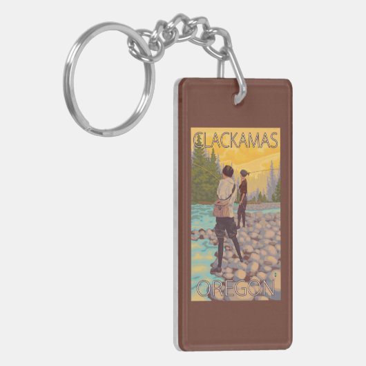 女性は魚釣り- Clackamas、オレゴン--を飛ばします キーホルダー (正面左)