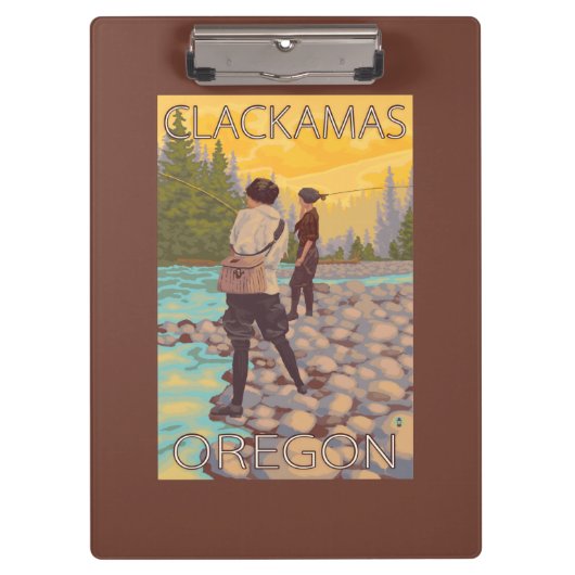 女性は魚釣り- Clackamas、オレゴン--を飛ばします クリップボード (正面)