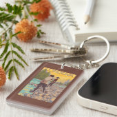 女性は魚釣り- Cordova、アラスカ--を飛ばします キーホルダー (正面右)