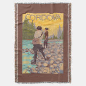 女性は魚釣り- Cordova、アラスカ--を飛ばします スローブランケット (正面縦)