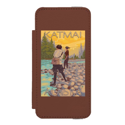 女性は魚釣り- Katmai、アラスカ--を飛ばします Incipio iPhoneウォレットケース (フォリオ 正面)