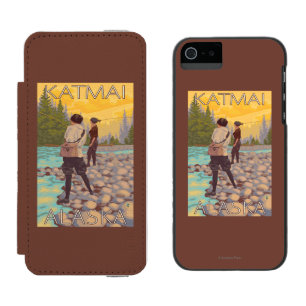 女性は魚釣り- Katmai、アラスカ--を飛ばします iPhone SE/5/5sウォレットケース