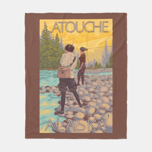 女性は魚釣り- Latouche、アラスカ--を飛ばします フリースブランケット (正面)