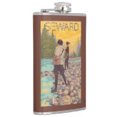 女性は魚釣り- Seward、アラスカ--を飛ばします フラスク (右)