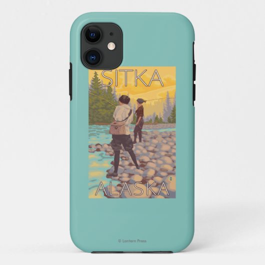 女性は魚釣り- Sitka、アラスカ--を飛ばします Case-Mate iPhoneケース (裏面)
