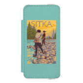 女性は魚釣り- Sitka、アラスカ--を飛ばします Incipio iPhoneウォレットケース (フォリオ 正面)