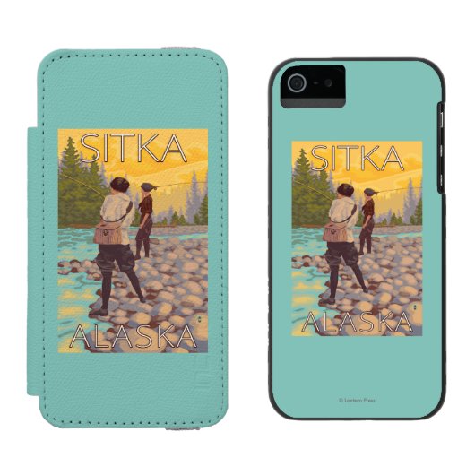 女性は魚釣り- Sitka、アラスカ--を飛ばします Incipio iPhoneウォレットケース (並び)