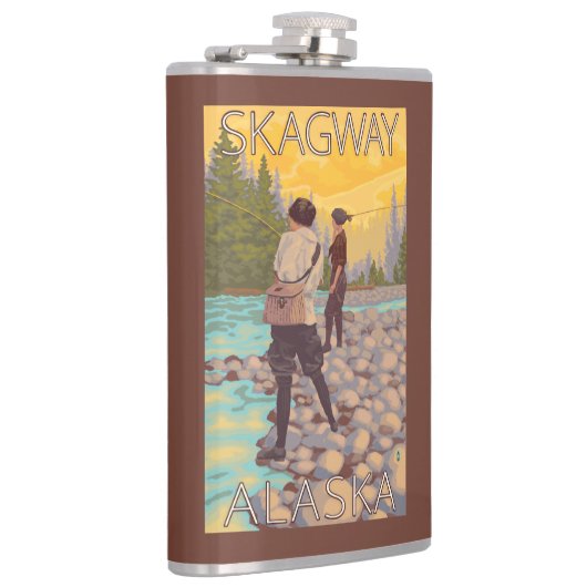 女性は魚釣り- Skagway、アラスカ--を飛ばします フラスク (右)