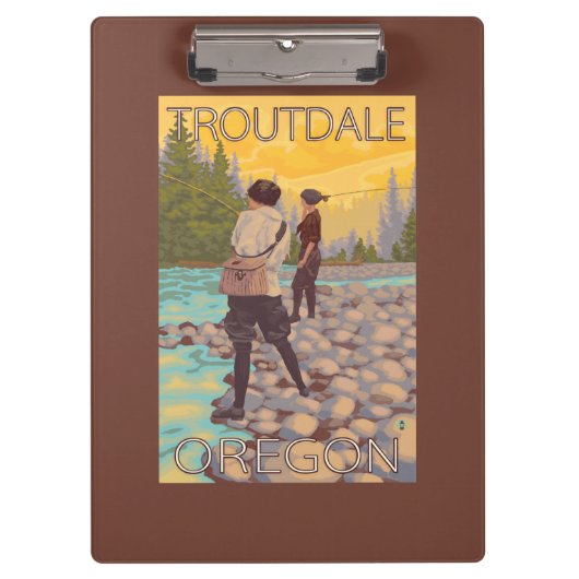 女性は魚釣り- Troutdale、オレゴン--を飛ばします クリップボード (正面)