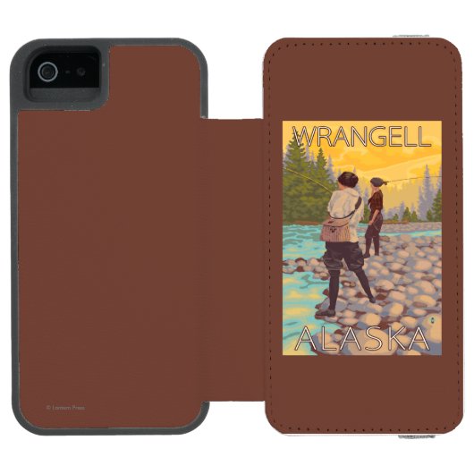 女性は魚釣り- Wrangell、アラスカ--を飛ばします Incipio iPhoneウォレットケース (フォリオオープン)