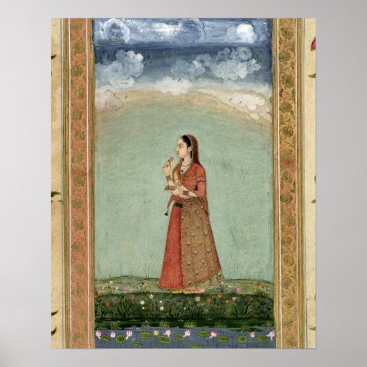 女性は、小さな崖からバラのボウルを持って ポスター (正面)