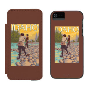 女性はFishingIdahoVintage旅行ポスターを飛ばします iPhone SE/5/5sウォレットケース