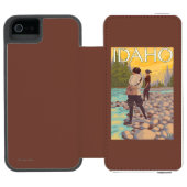 女性はFishingIdahoVintage旅行ポスターを飛ばします Incipio iPhoneウォレットケース (フォリオオープン)