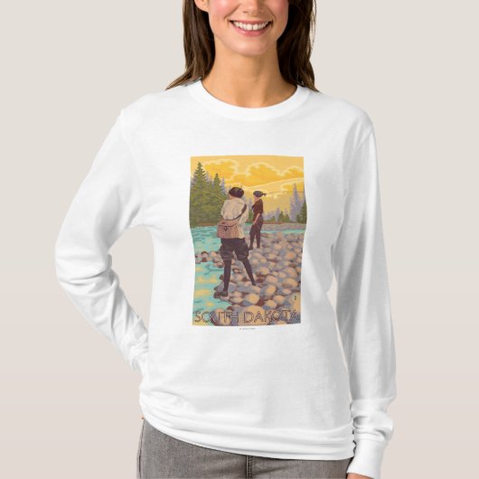 女性はFishingSouthダコタを飛ばします Tシャツ (正面)