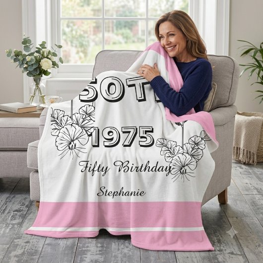 女性へのカスタム50歳の誕生日ブランケット、 フリースブランケット