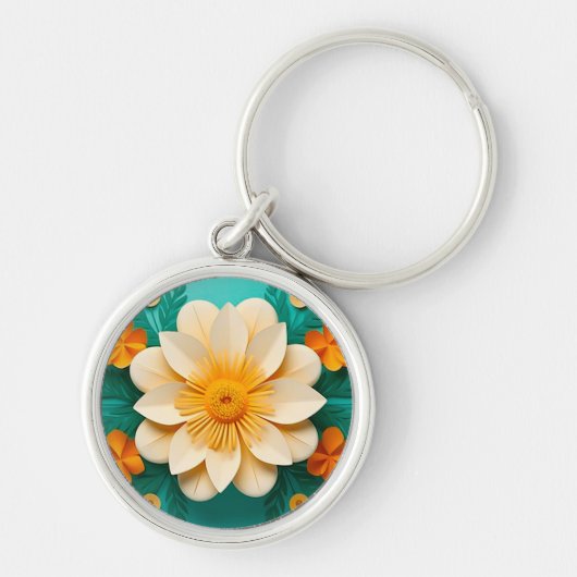 女性へのギフトに最適な黄色い紙の花のキーチェーン キーホルダー (正面)