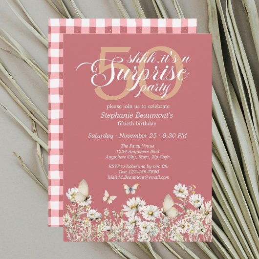 女性へのホワイト ワイルドフラワー サプライズ 50歳の誕生日 招待状