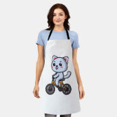 女性への猫のギフト、猫が自転車に乗っているデザイン エプロン (着用した状態)