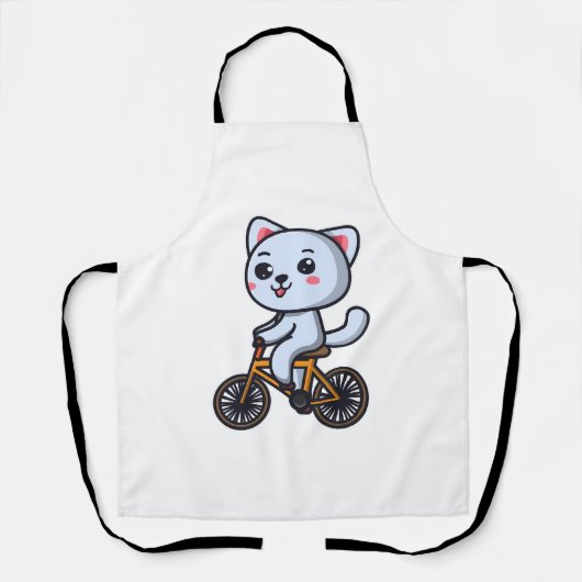 女性への猫のギフト、猫が自転車に乗っているデザイン エプロン (正面)