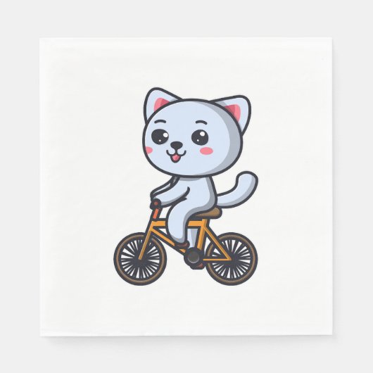 女性への猫のギフト、猫が自転車に乗るデザイン スタンダードランチョンナプキン (正面)