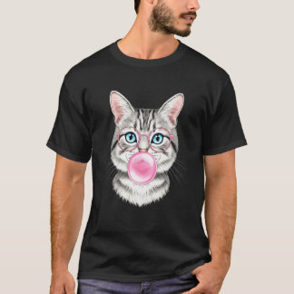 女性への猫好きのためのピンクの風船ガム猫ギフト Tシャツ