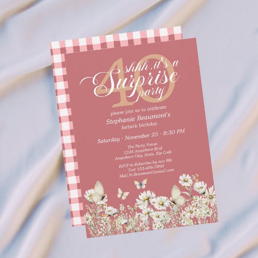 女性への白い野の花サプライズ 40歳の誕生日 招待状