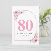 女性への80歳の誕生日カード ピンクの花 カード (スタンド正面)