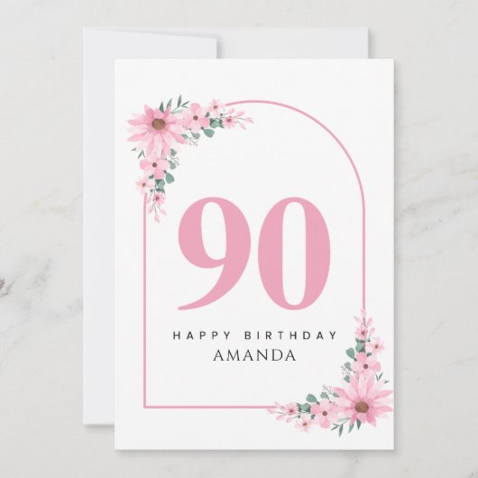 女性への90歳の誕生日カード ピンクの花 カード (正面)