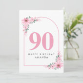 女性への90歳の誕生日カード ピンクの花 カード (スタンド正面)