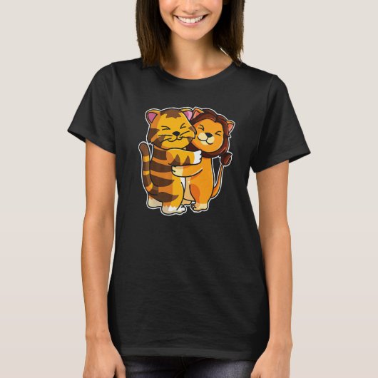 女性または女の子のためのライオンとトラのかわいい動物 Tシャツ (正面)