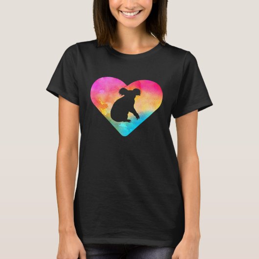 女性または女の子のコアラのタイ・ダイ・ウォーターカラー Tシャツ (正面)