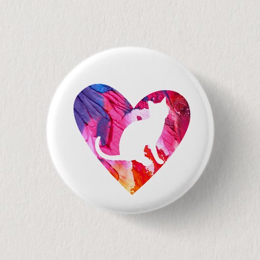 女性または女の子ネコ絞り染め水彩 缶バッジ (正面)