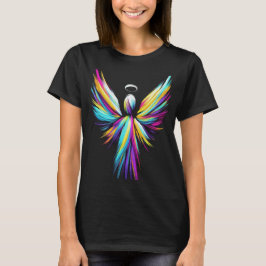 女性または男性用の黒いTシャツに描かれた抽象的な天使 Tシャツ