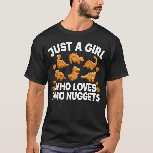 女性や女の子のための面白い恐竜ナゲットアート Tシャツ (正面)
