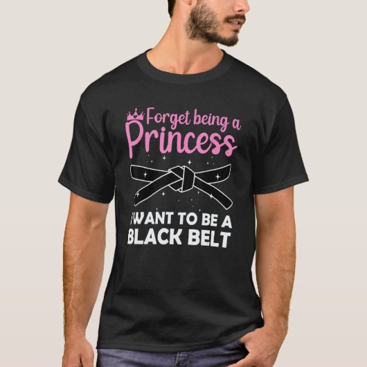 女性や女子のためのクラシックな面白い空手デザイン ブラック Tシャツ (正面)