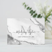 女性らしいシルバーグレー glitter 大理石 アゲート モノグラム 招待状 (スタンド正面)