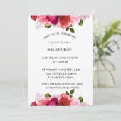 女性らしいピンクのバラの90歳の誕生日パーティー招待状 招待状 (スタンド正面)