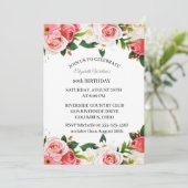 女性らしいピンクのバラの90歳の誕生日パーティー招待状 招待状 (スタンド正面)