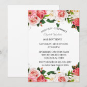 女性らしいピンクのバラの90歳の誕生日パーティー招待状 招待状 (正面/裏面)