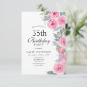 女性らしいピンクの水彩花柄エレガントな35歳の誕生日 招待状 (スタンド正面)