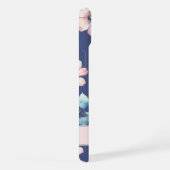 女性らしいピンクの花のブルー携帯ケース iPhoneケース (右側面)