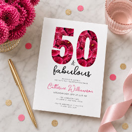 女性らしいピンクの花柄の50歳のお誕生日おめでとう 招待状