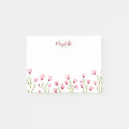 女性らしいモノグラムの可愛いピンクの野の花 ポストイット