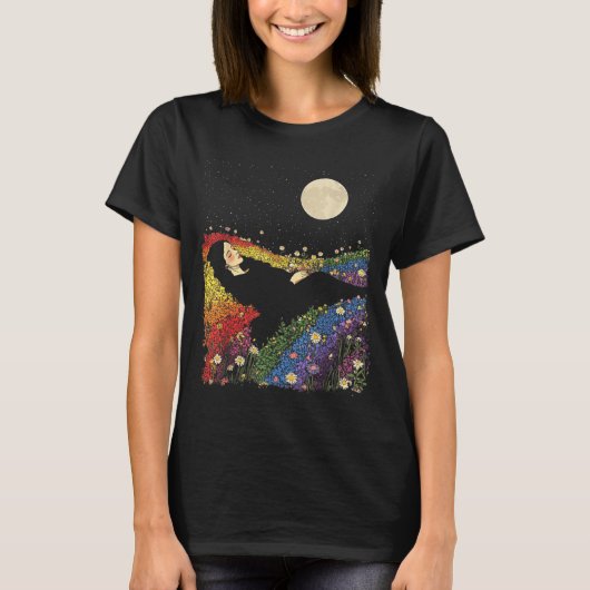 女性らしい可愛い花柄の虹色 Tシャツ (正面)