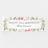 女性らしい水彩フラワーの90歳の誕生日おめでとう 横断幕 (横)