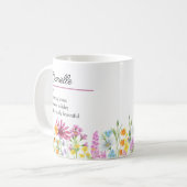 女性らしい野の花のボーダー付き名前の定義 コーヒーマグカップ (正面左)